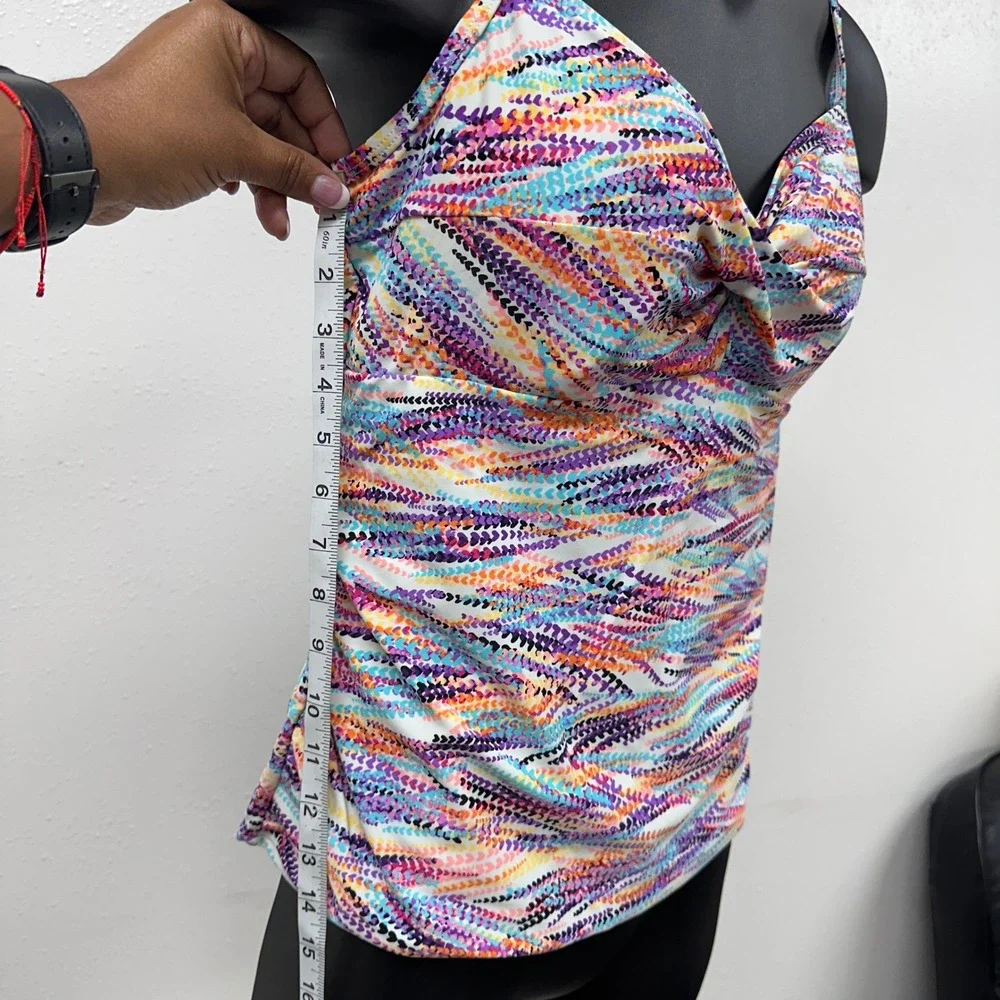 Croft & Barrow Tankini Swim Beach Top Vibrant Multicolor Twist Front Lined Sz 16